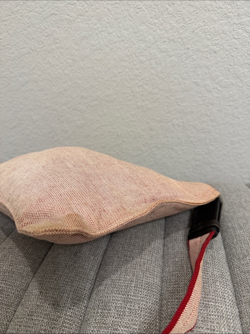 Prada Beige-Pink Canvas Crossbody with Red-Trim Strap - Picture 6 of 12